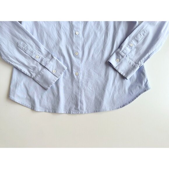 THEORY Auriana Blue Stretch Cotton Poplin Off Shoulder Button Up Shirt, Size L - Picture 10 of 15